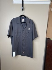 Dickies Mens Gray Button-Up Work Shirt XL Front Logo 2 Chest Pockets Short Sleev