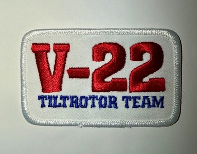 V22 Tiltrotor Team Patch White Background / Red & Blue Writing