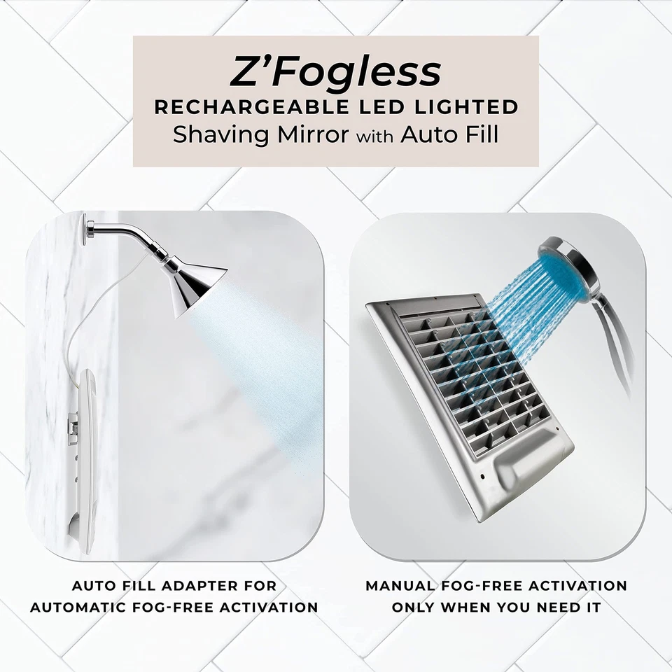 Espejo de Afeitar Ducha Zadro Recargable Iluminado LED Sin Niebla, Blanco, 1 Unidad... Foto 3 de 4