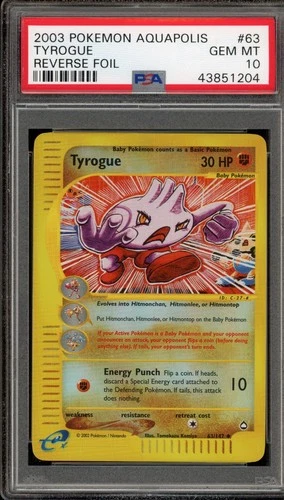 Pokemon Tyrogue Reverse Holo Aquapolis 63/147 PSA 10 Gem Mint