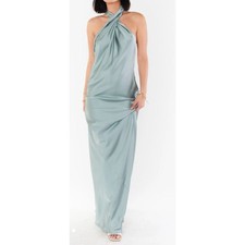 Show Me Your Mumu Jasmine Halter Maxi Dress Sage Luxe Satin Size S
