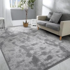 Hutha Large Area Rug, 6x9 Tie-Dyed Fluffy Shag Rugs for 6x9 Feet Light Grey