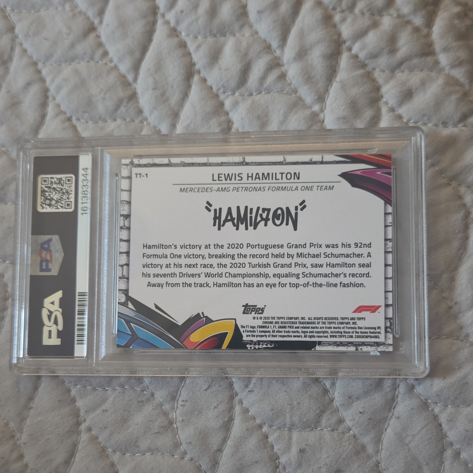 2020 TOPPS CHROME FORMULA 1 TRACK TAGS #1 LEWIS HAMILTON TRACK TAGS PSA 9 view 5