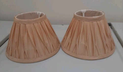 Pair of Vintage Cream Pleated Faux Silk Lampshades Traditional Small