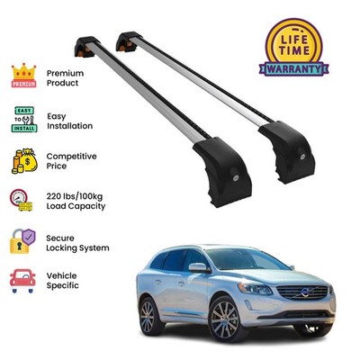 Premium Quality Roof Rack Cross Bar set for Volvo XC60 2009-2017-Silver