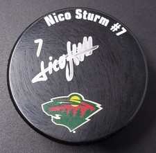 Nico Sturm Auto Signed Minnesota Wild Puck