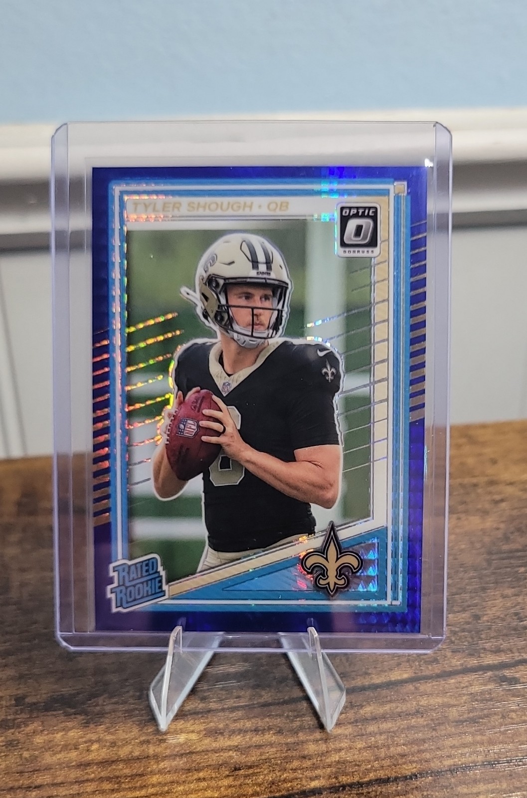 2025 Panini Donruss Optic - Rated Rookie Tyler Shough #223 Blue Hyper Prizm (RC)