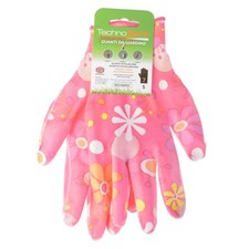 10x Rękawice ogrodowe Technosafe powlekane nitrylem różowe kwiatowe rozmiar 7