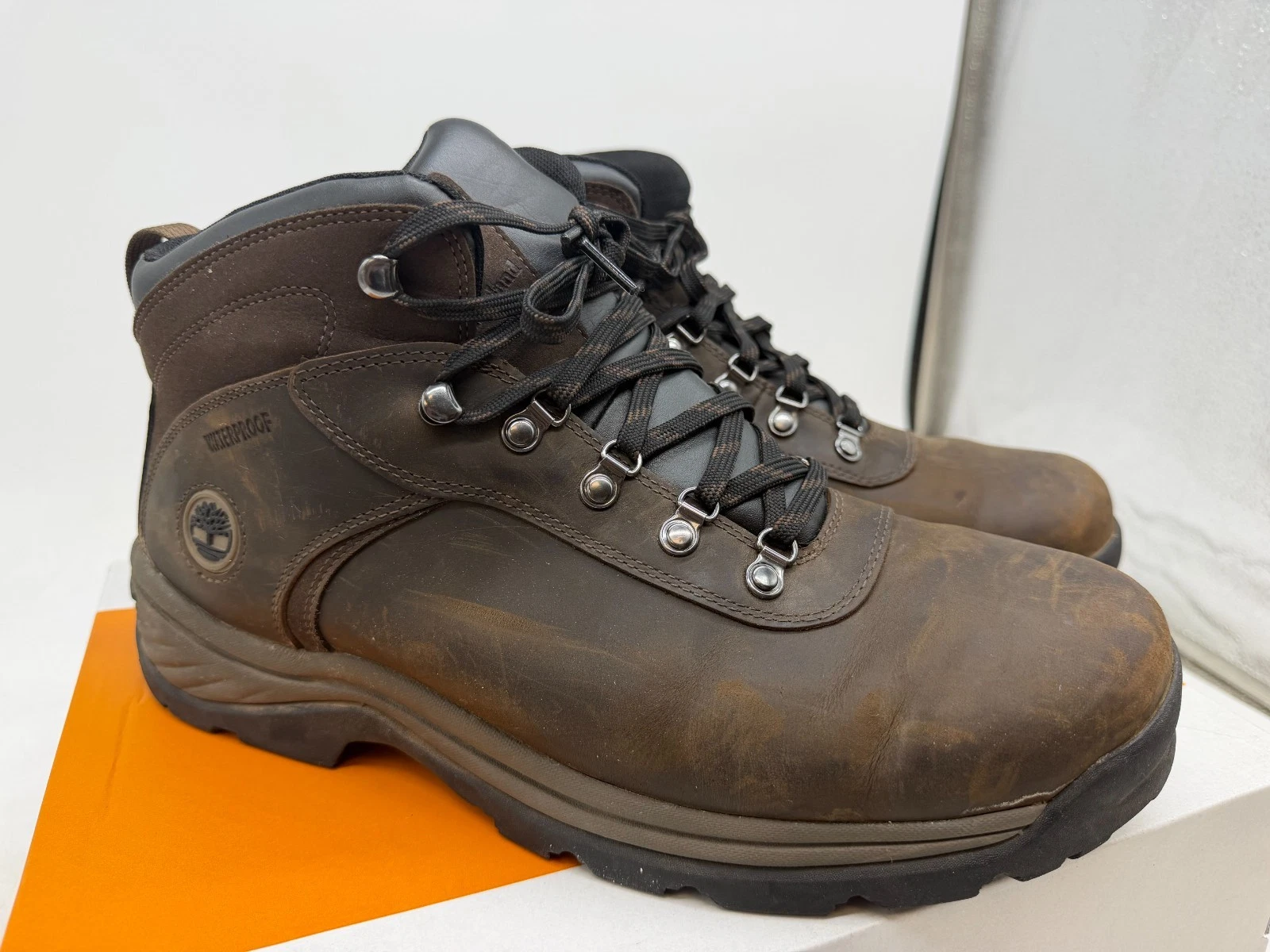 Timberland Flume Mid Hiking Boots Men's Brown Leather Waterproof- 13 WIDE
