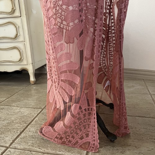 Coprispolverino Meri Skye donna taglia 4X / 5X rosa avorio pizzo ombretto linea lunga boho - Foto 7 di 11