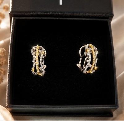 14K White & Yellow Gold Diamond Earrings   98 Natural Diamonds (0.47 ct)   5.13g