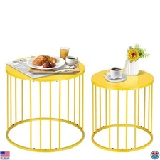 SUNNYPARK Set of 2 Metal Circle Nesting Accent Tables, Black Finish, 20” & 16”