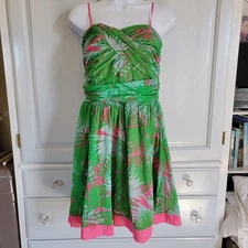 Juicy Couture Summer Palms Mesh Mini Dress Hot Pink Green Tropical Size M