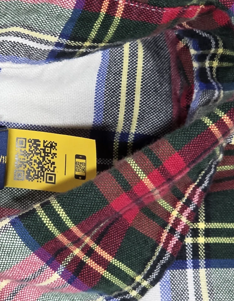 Camisa polo Oxford masculina manga longa xadrez verde vermelho botão Ralph Lauren 1XB - Imagem 4 de 4