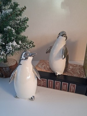 Macy's Holiday Lane:''Shine Bright Baby''-Penguin Figurines; Set Of 2; Porcelain