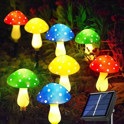 Luces solares con forma de hongo para decoraciÃ³n de jardÃ­n, 8 modos ilumina...