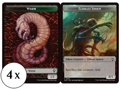 MTG - 4 x Worm / Eldrazi Spawn Token - Playset 4x x4 - Secrets of Strixhaven