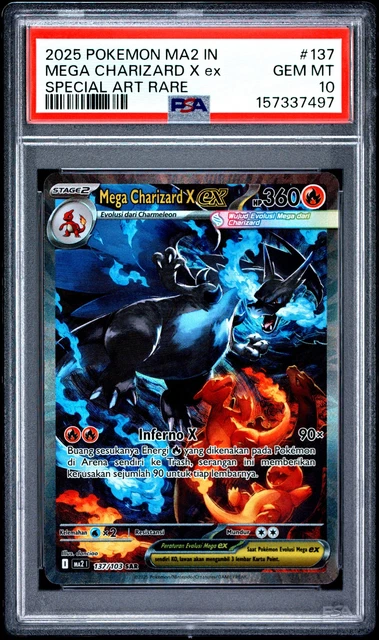 2025 POKEMON INDONESIAN MA2 I-BLUE BLAZE #137 MEGA CHARIZARD X EX PSA 10