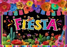 10x8ft Mexican Fiesta Backdrop Photobooth Flowers Cinco De Mayo Floral Flags