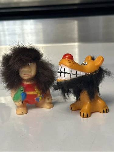 Vintage Louis Marx & Co Smiling Grinning Lion And Caveman  Rabbit Fur Japan