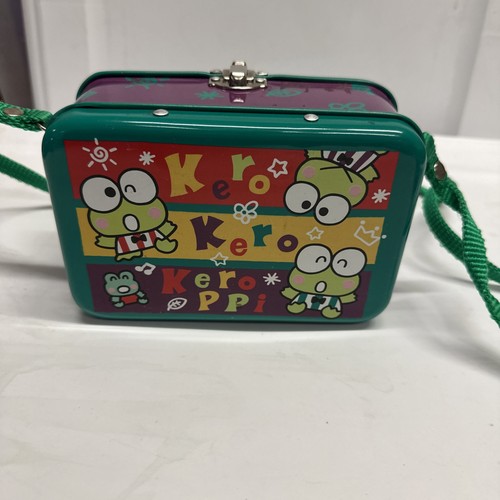 Vintage Sanrio Kero Kero Keroppi Zinn Geldbörse mit Riemen Metall 1996