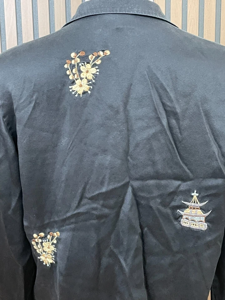 WinterSilks женщин M черный пуговицах шелковая рубашка цветочный вышитый шик богемное - Изображение 3 из 4