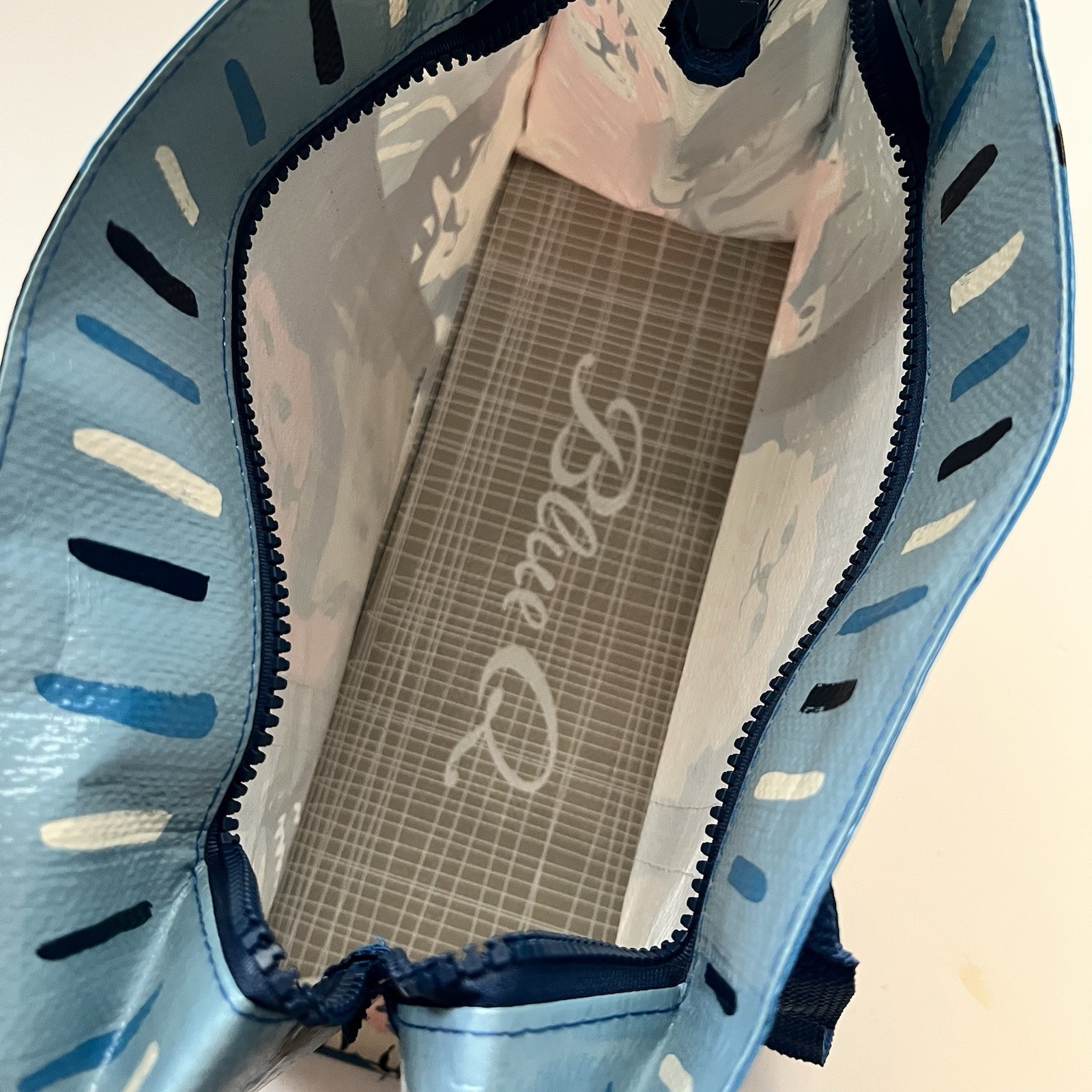 Cat Tote Blue Q Reusable Shopping Bag Heavy Duty Zipper Outer Pocket 95 Recycled