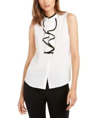 Calvin Klein Sleeveless Ruffle Front Blouse 700289093983 M RT $69.0