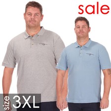 Mens Polo Shirt Poloshirts 3XL 100% Cotton Chambray Collared Short Sleeve Grey