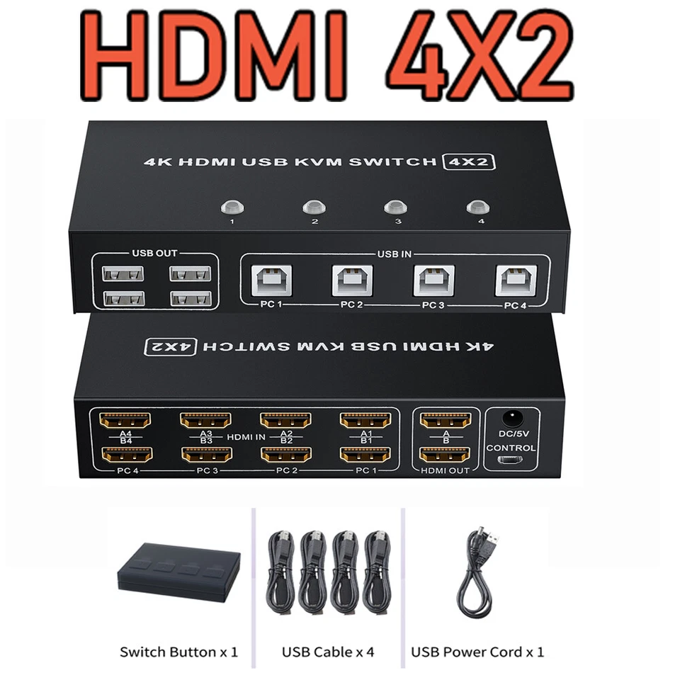 Displayport HDMI KVM Switch Dual Monitor 4K 60Hz 4X2 2X2 DP 1.2 USB KVM Switch - Bild 4 von 4