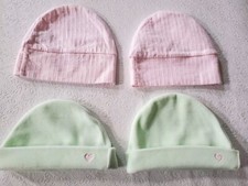 Newborn Hats With Rolled Cuff Girl 0-3 M/12lb Cotton/Poly Blend Lot 4 Pink/ Mint
