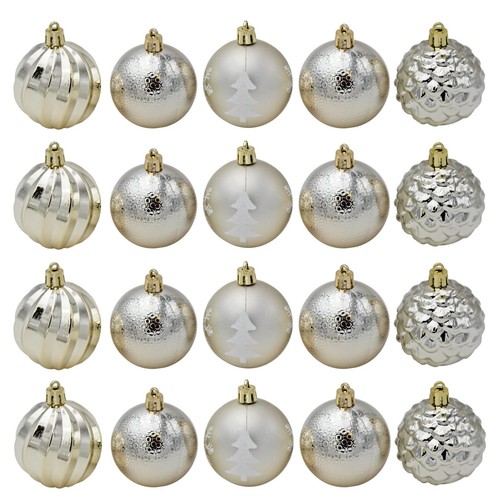 Christmas Baubles 20 Luxury Multi Finish 60mm Tree Decorations - Champagne Gold