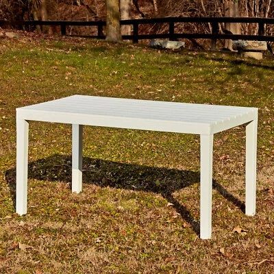 Large White Rectangle Garden Slatted Plastic Table Patio Deck Outdoor Furniture