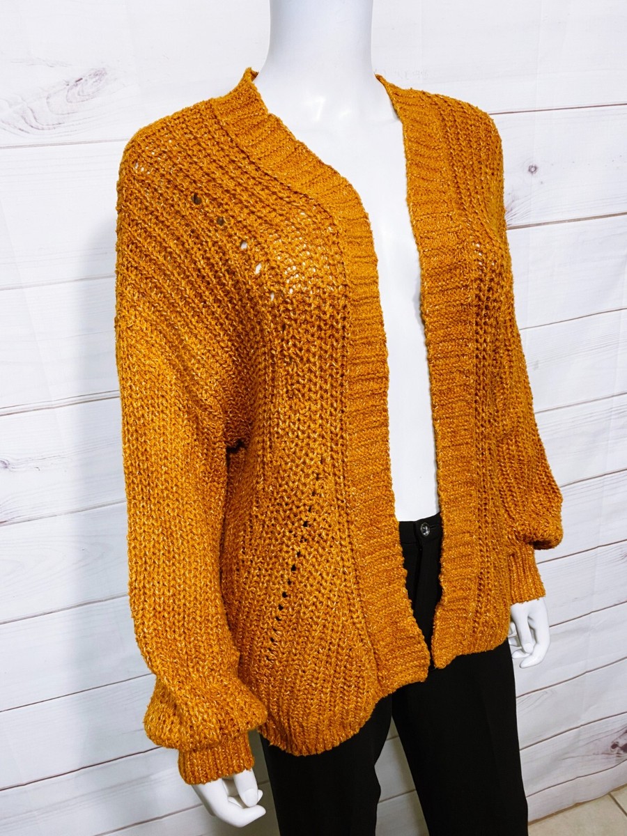 Knitted Sweater American Eagle Mustard Cardigan American Eagle Chenille AEO  Pullover Cable Knit Sweater Sz XS, image size:900x1200