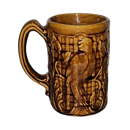 Vintage Brown Parrot Tropical Bird Ceramic Coffee Mug Cup Stoneware Mccoy Tiki