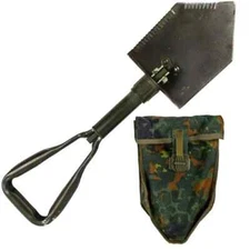 German Military Tri-fold Shovel Entrenching Tool Survival Bund w/ Flecktarn Case