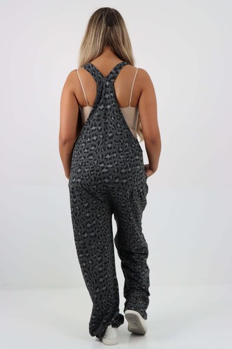 Dungaree Women Leopard Print Jersey Dungaree Jumpsuits Front Tie Knot Design Cas - Picture 30 of 44