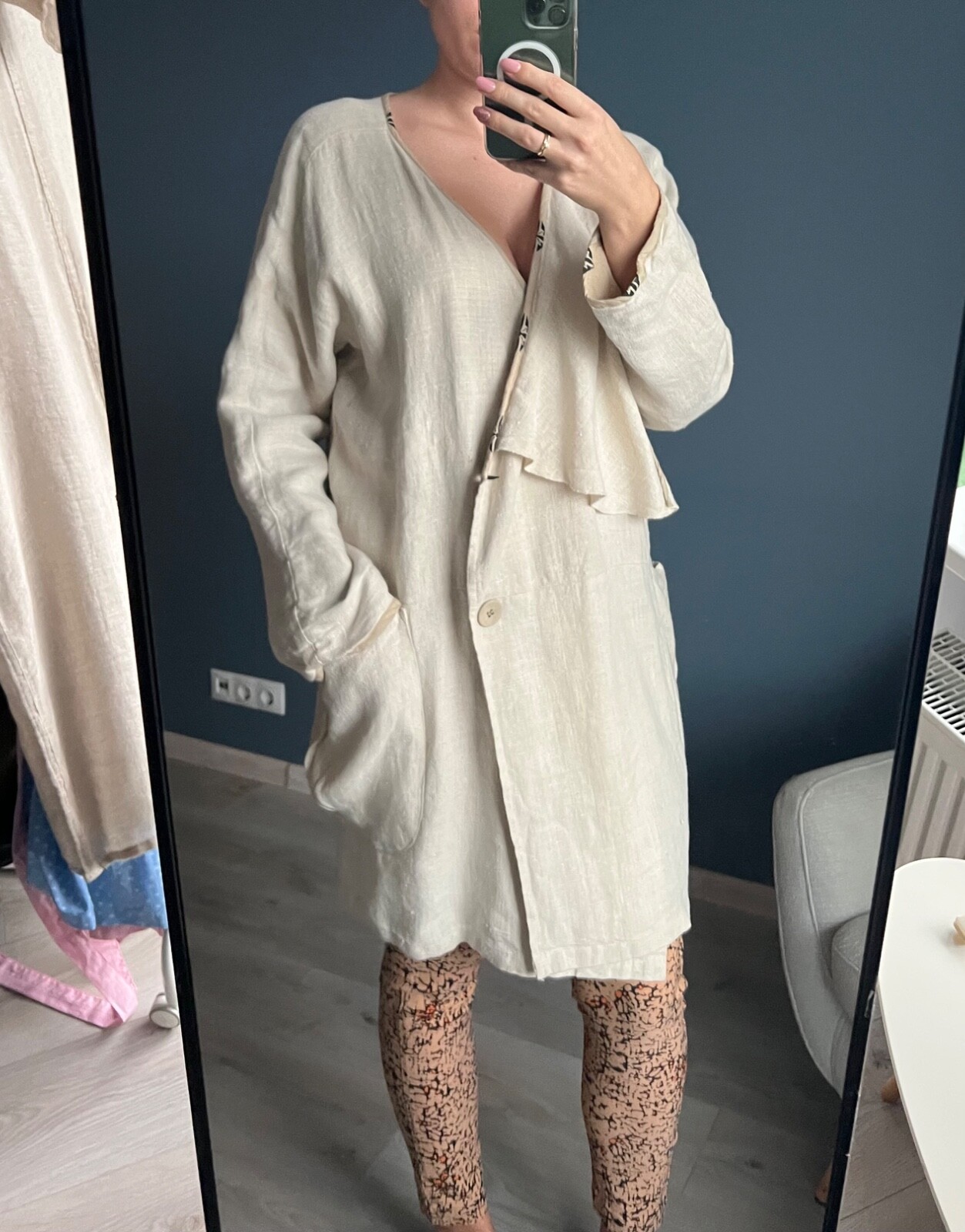 Gudrun Sjoden beige 100% linen long jacket size S/M