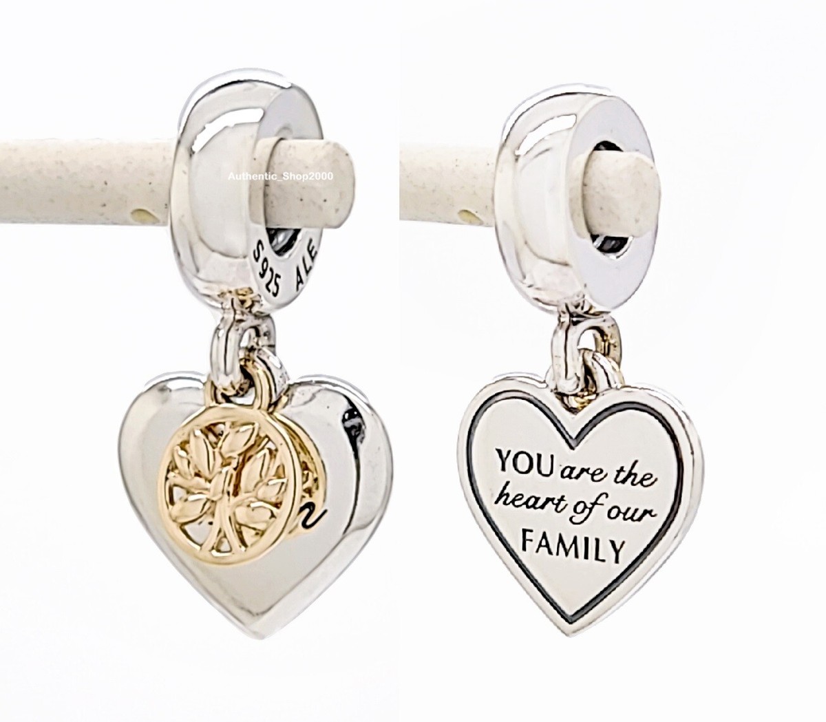 Pandora チャーム シルバー マザーオブパール ハート ファミリーツリー 100% Authentic PANDORA 14k Gold 925 Family Tree & Mom Heart Charm