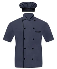 Chef Coat with Cap Short Sleeves Jacket Hotel Restaurant kitchen Uniform for Men