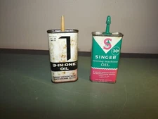 2 Vintage Metal Oil Cans-3-in-One Oil & Singer Sewing Machine Oil-Little in them
