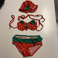 Strawberry Shortcake 3pc bathing suit girls 5 pool swim cap bikini sun beach