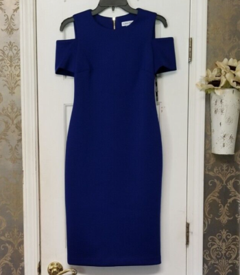 CALVIN KLEIN WOMEN'S COLD SHOULDER DRESS ULTRAMARINE EXPOSED GOLD ZIP SIZE 4 NWT
