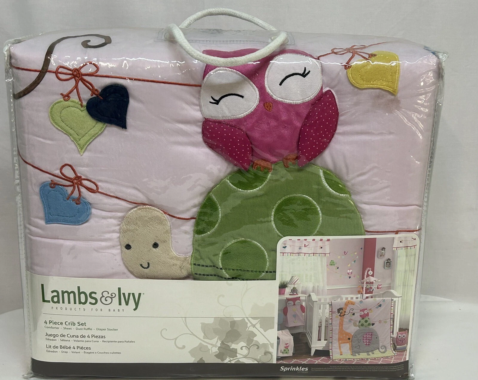 Lambs & Ivy Sprinkles Baby Girl 4 Piece Crib Nursery Bedding Set, Animals