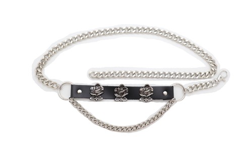 Women Silver Metal Chain Casual Day Wear Look Belt Rose Flower Charms Fit M L XL - Picture 2 of 23
