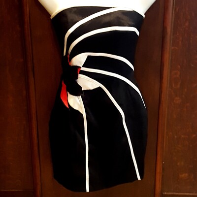Jessica McClintock Sz 2 Strapless Party Cocktail Dress Black White Red