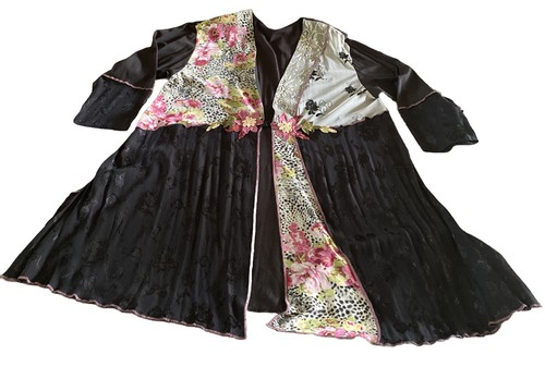 Lagenlook Vintage Kimono Duster Patchwork Leopard Roses Lace Cardigan Plus Size - Picture 23 of 24