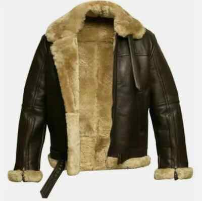 Men's Sheepskin Leather B3 RAF Aviator Bomber Jacket Winter Flying Pilot Coat