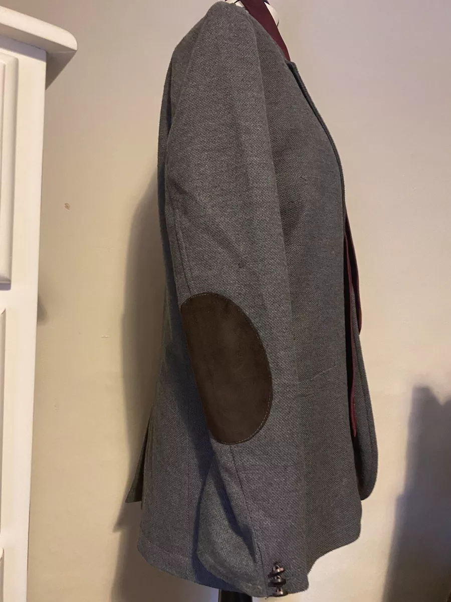 ZARA MAN Grey Men Suit Jacket eu 48 Brown Suede Elbow Patches
