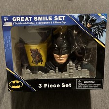 New Sealed DC Batman Great Smile Set Toothbrush Holder Cup 3pcs Toy Rare